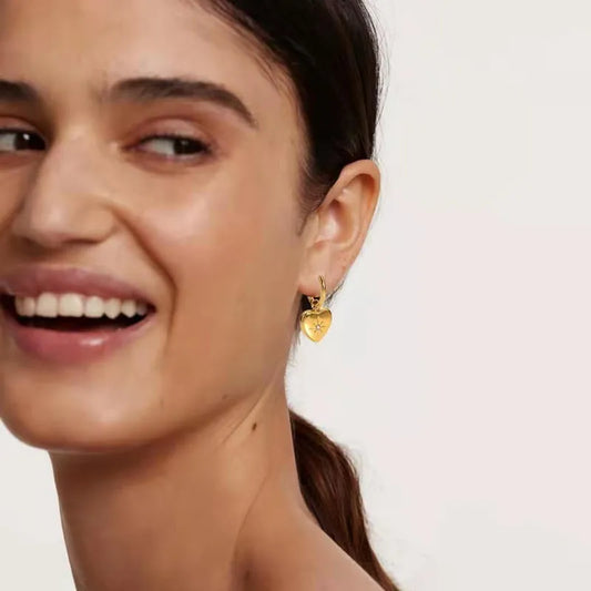 Exquisite Stainless Steel Heart Zircon Hoop Earrings Gold