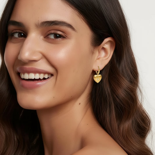 Exquisite Stainless Steel Heart Zircon Hoop Earrings Gold