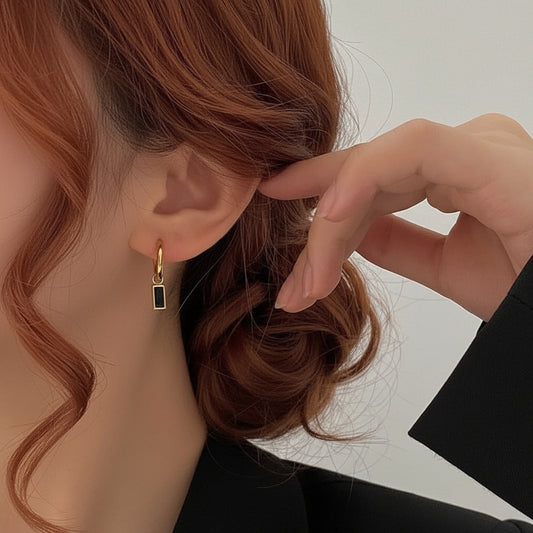 Boucles d'oreilles Équilibre et Puissance Pendentif en Crystal Noir