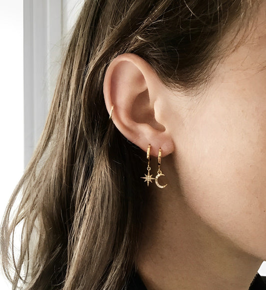 Moon and Star Glow Earrings Silver