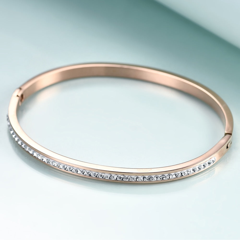 Bangle-Style Rose-Gold Stainless Steel Bracelet With Crystals