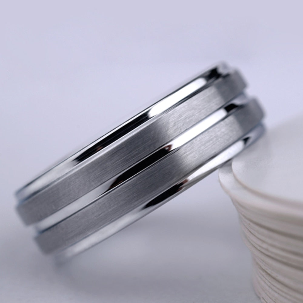 Masculine Groove Tungsten Carbide Ring For Men