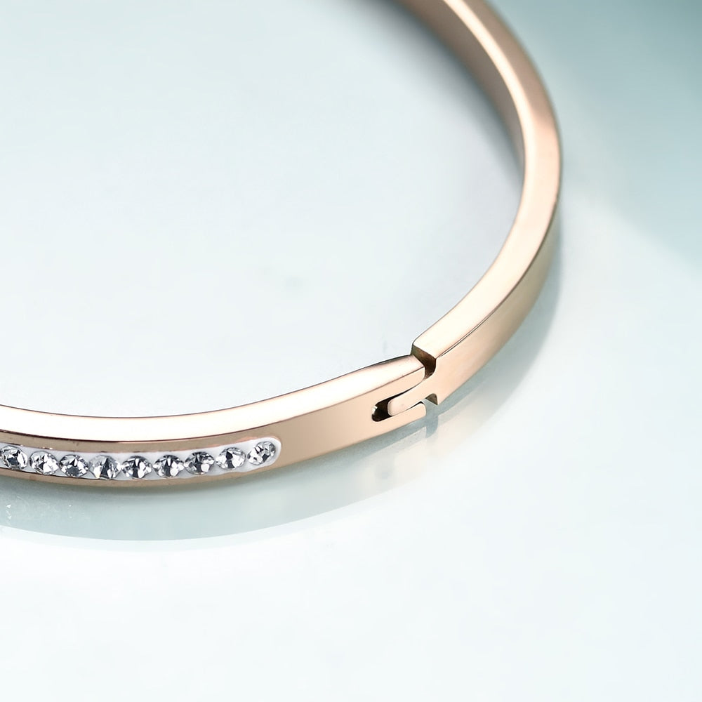 Bangle-Style Rose-Gold Stainless Steel Bracelet With Crystals