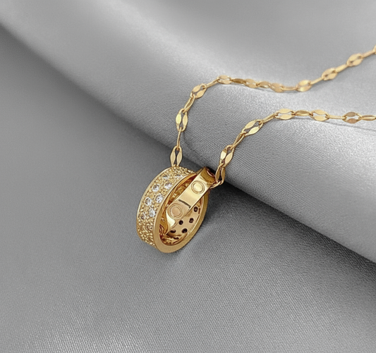 Glimmering Stainless Steel Double Zircon Rings Necklace