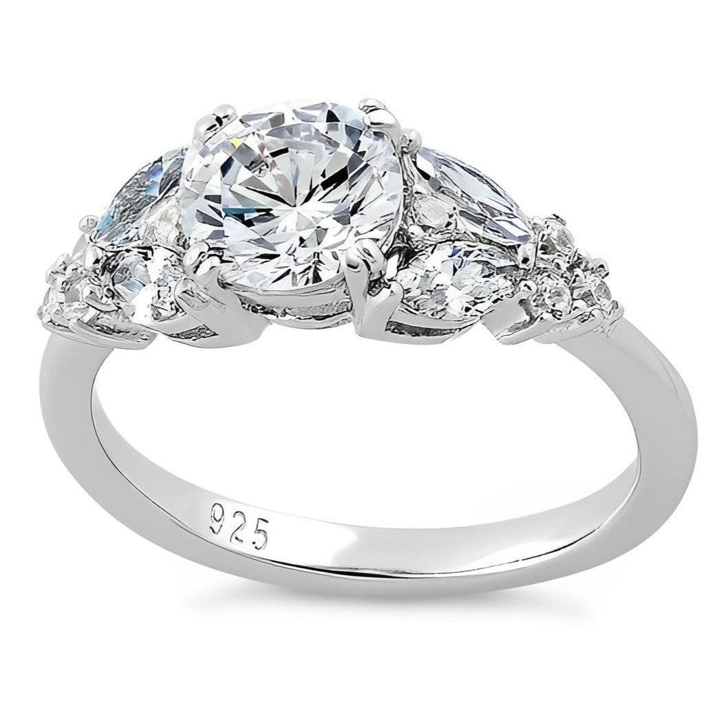 Glamorous Sterling Silver Round Clear AAAAA Cubic Zirconia Ring