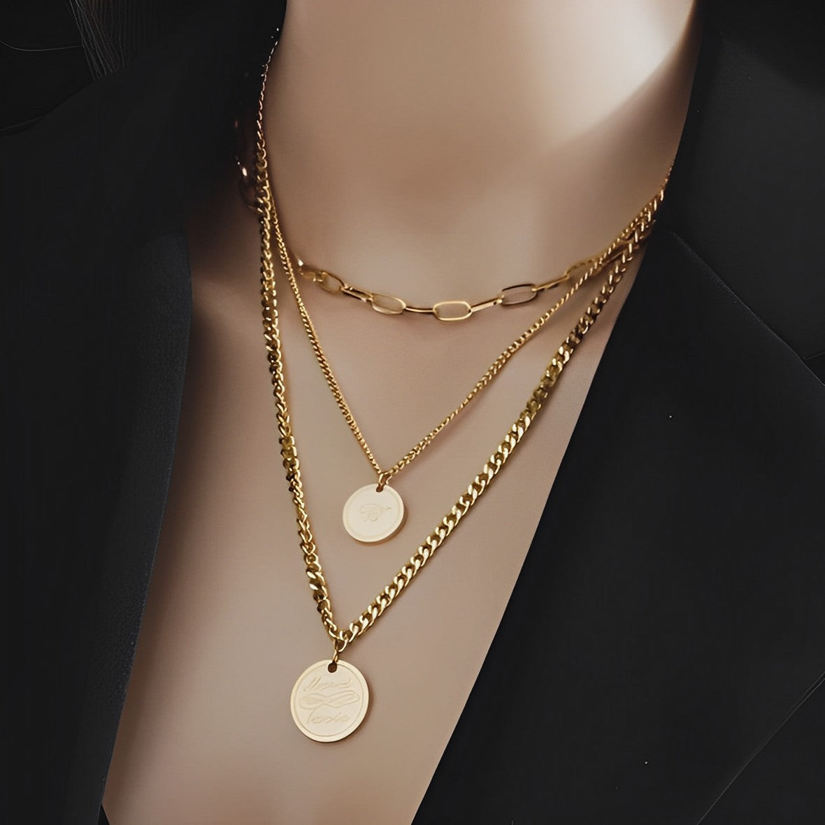 Sculptural 316L Stainless Steel Gold layered Necklace