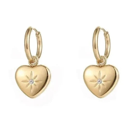 Exquisite Stainless Steel Heart Zircon Hoop Earrings Gold