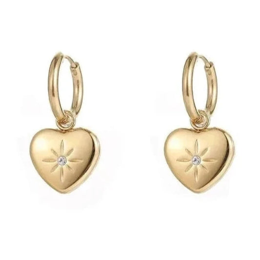 Exquisite Stainless Steel Heart Zircon Hoop Earrings Gold