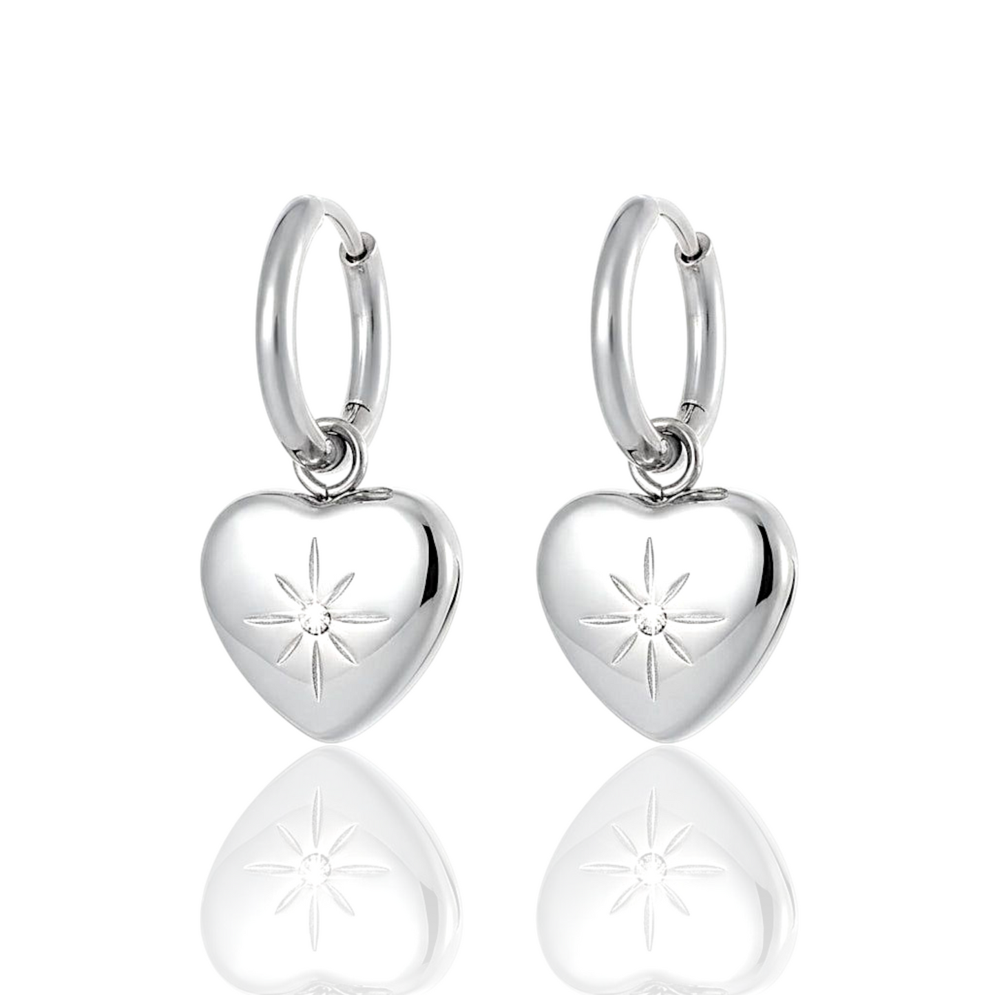 Exquisite Stainless Steel Heart Zircon Hoop Earrings Silver