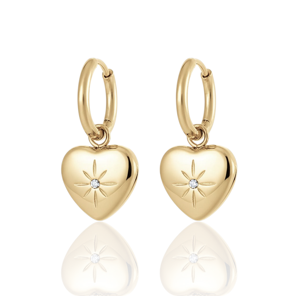 Exquisite Stainless Steel Heart Zircon Hoop Earrings Gold