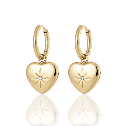 Exquisite Stainless Steel Heart Zircon Hoop Earrings Gold