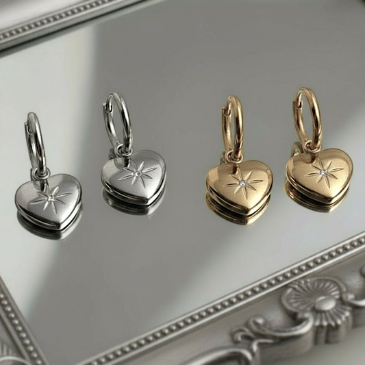 Exquisite Stainless Steel Heart Zircon Hoop Earrings Silver