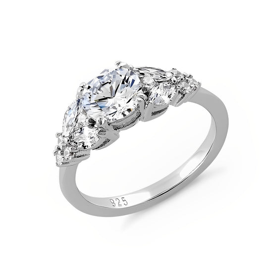 Glamorous Sterling Silver Round Clear AAAAA Cubic Zirconia Ring
