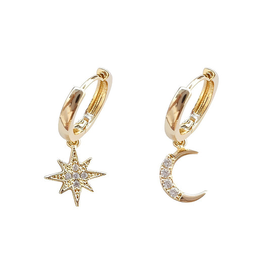 Moon and Star Glow Earrings Gold