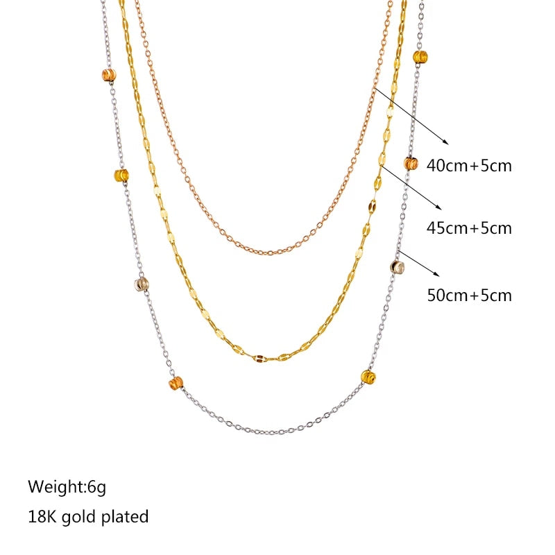 Lovely 3 Colors Multilayer Stainless Steel Necklace - 18 k Gold Plated