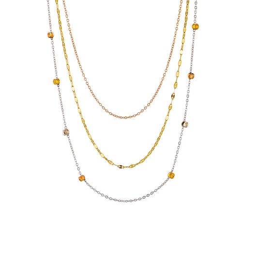 Lovely 3 Colors Multilayer Stainless Steel Necklace - 18 k Gold Plated