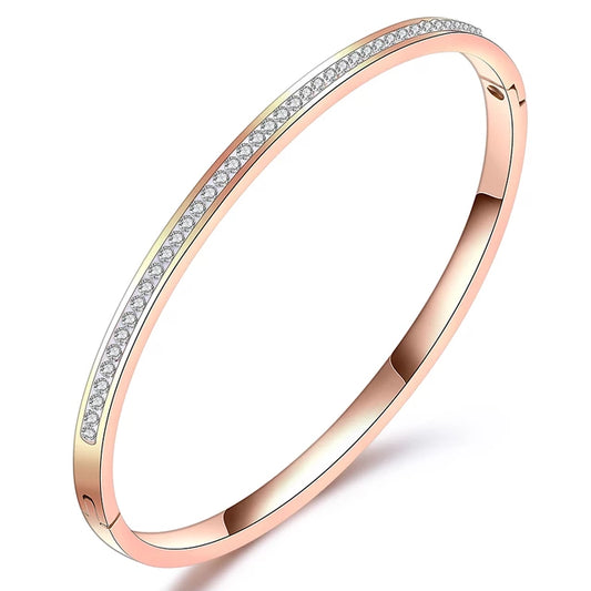 Bangle-Style Rose-Gold Stainless Steel Bracelet With Crystals