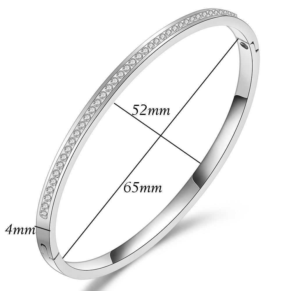 Bangle-Style Silver Stainless Steel Bracelet With Crystals