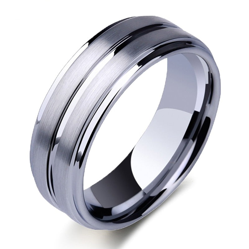 Masculine Groove Tungsten Carbide Ring For Men
