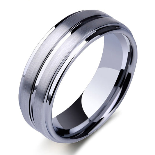 Masculine Groove Tungsten Carbide Ring For Men