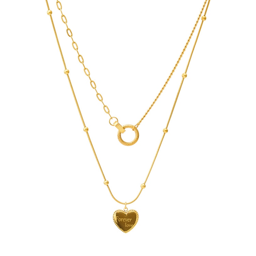 Forever-Love Etched Stainless Steel Double-Layer Heart Necklace