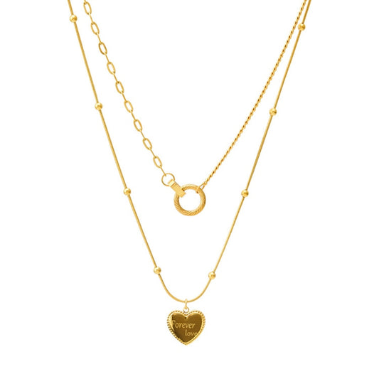 Forever-Love Etched Stainless Steel Double-Layer Heart Necklace