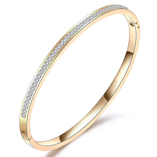 Bangle-Style Gold Stainless Steel Bracelet With Crystals
