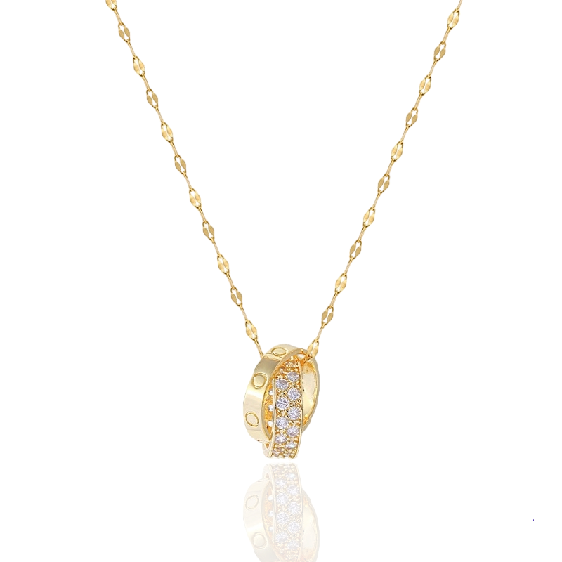Glimmering Stainless Steel Double Zircon Rings Necklace