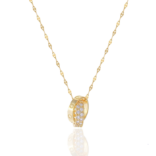 Glimmering Stainless Steel Double Zircon Rings Necklace