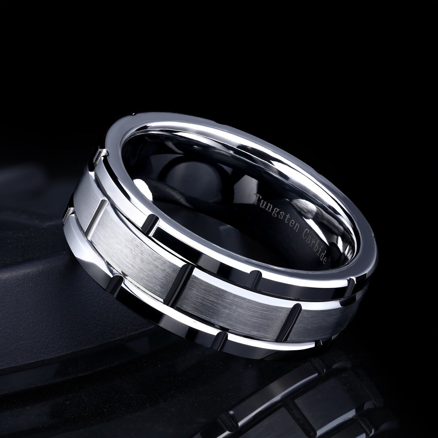 Eye-Catching Brick Design Tungsten Ring For Men