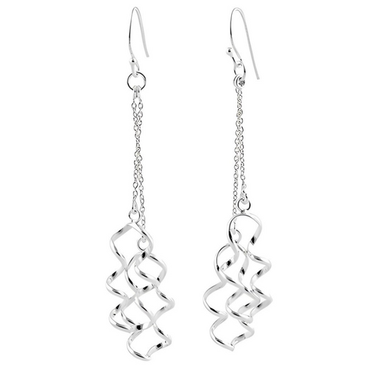 Sterling Silver Twisted Design Drop Earrings