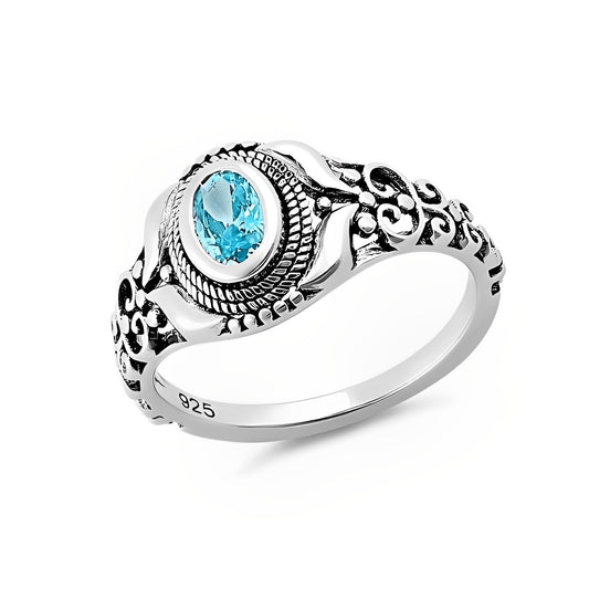 Celtic 925 Sterling Silver Aqua Blue AAAAA Cubic Zirconia Ring