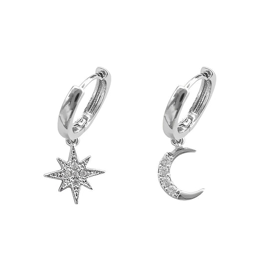 Moon and Star Glow Earrings Silver
